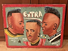 Hand-Painted Barbershop Sign from Ghana, Africa Outsider/Naive/Folk Art  Vintage