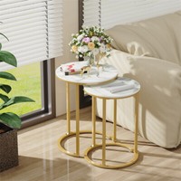 2Er Set Couchtisch Beistelltisch Metallgestell Goldenes Wohnzimmer Schlafzimmer