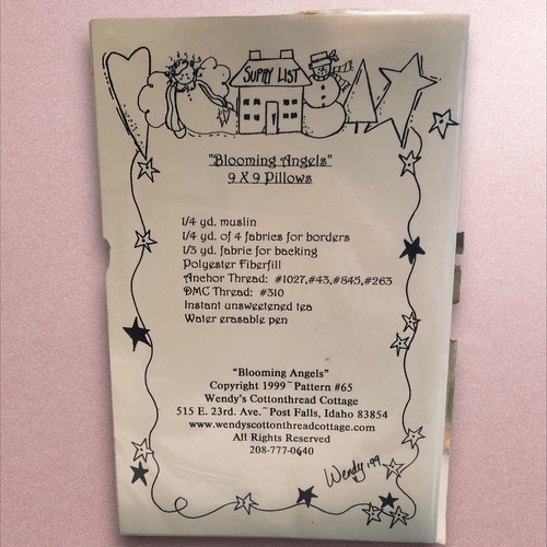 Patrón de almohada Wendy's Cottonthread Cottage Blooming Angels 9" x 9" #65 - Imagen 2 de 2