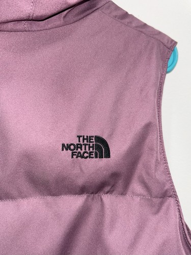 The North Face Vest Women XL Purple 550 Goose Down Quilted Puffer Jacket Fur - Picture 9 of 15