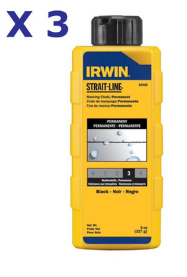 3 NEW IRWIN 64908 PERMANENT MARKING CHALK 8OZ - BLACK   Free US Shipping