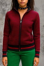 Vintage Cardigan 90s Striped Grunge Zip Up Jacket Ribbed Knit Retro Punk Emo M