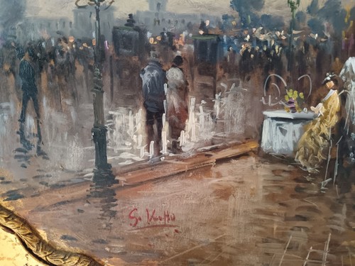 G. Vuotto ( XX Secolo) dipinto olio su pala in legno dorata - Foto 4 di 10
