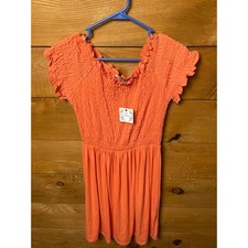 POOF NEW YORK Orange Smocked Off The Shoulder Ruffle Sleeve Dress Lg Flowy Boho