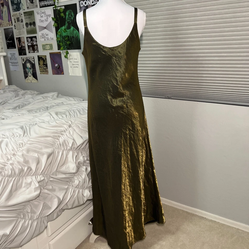 Vestido sin Mangas Vintage Judith Hart Bronce Metálico Brillante Y2K Maxi Estilo Lencería Años 90 Foto 3 de 4