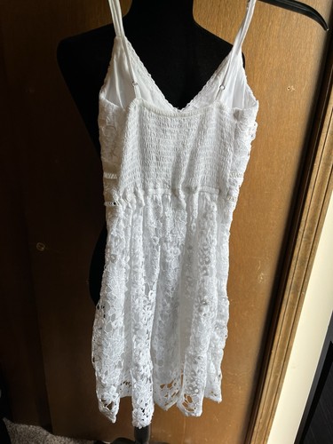$88 Abercrombie & Fitch Mini Vestido de Verano de Encaje, Talla XXS Blanco - Imagen 12 de 21