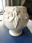 VTG 7" matte white bulbous vase with berries and leaves McCoy?