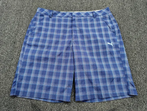 Puma Golf pantaloncino uomo performance 562654 blu bianco a quadri 11" cucitura interna taglia 38