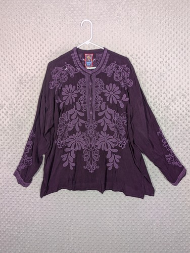Johnny Was Bluse Damen XL Tunika Floral Elida Lila Floral 100% Viskose
