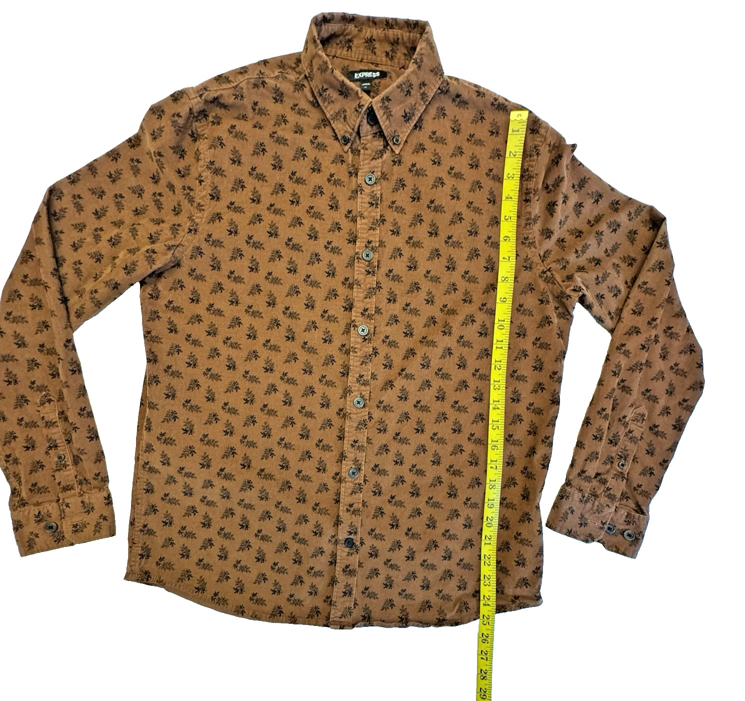Express Brown Leaf Print Button-Down Men's Medium… - image 5