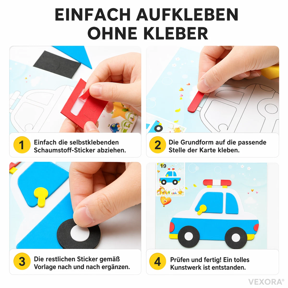 Kinder Bastelset EVA Sticker Mosaik Selbstklebend Kreativ Motorik DIY 3D