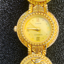 Vintage Versace Women’s Coin Gold Metal Bracelet Quartz Analog Roman Numeral 💎