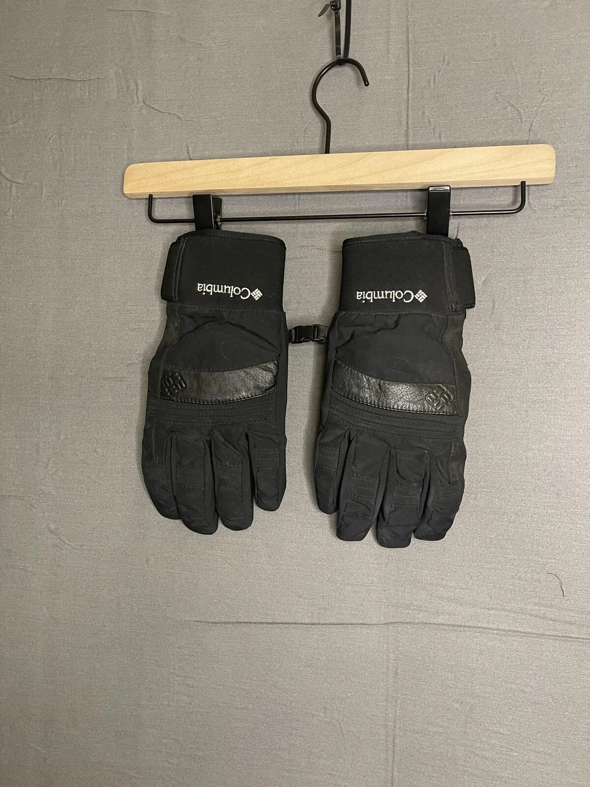 Columbia Mens M Omni-Heat Black Ski Snow Gloves Leather Palm
