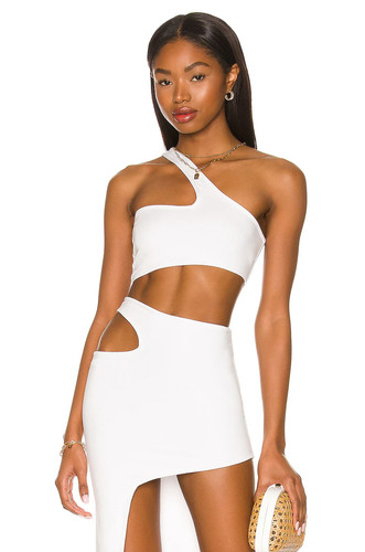Indah Hera Asymmetrical Top in White Sleeveless 2/M NWT $57