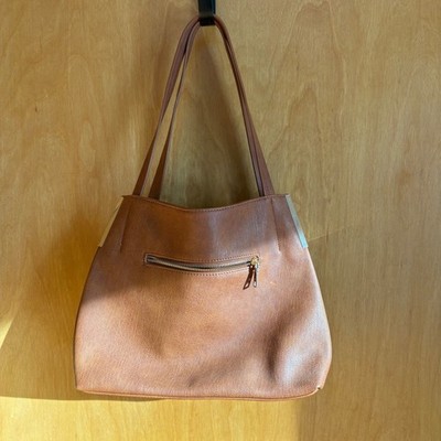 Madison West Tote Bag Womens Large Brown Vegan Leather Triple Compartment Gold
