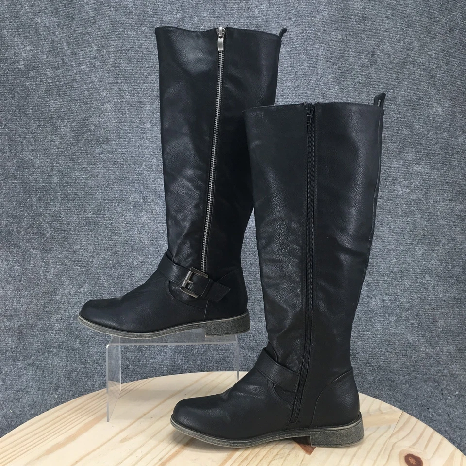 Botas JustFab para mujer 6,5 amapola hasta la rodilla cremallera lateral botas de montar negras tacones bajos Foto 2 de 4