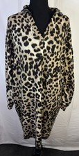 George Leopard Print Mini Shirt Dress UK 16 Animal Print Collar Neck Long Sleeve
