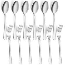 12 Pieces Spoons and Forks Set,Food Grade Stainless Steel Flatware Cutlery Se...