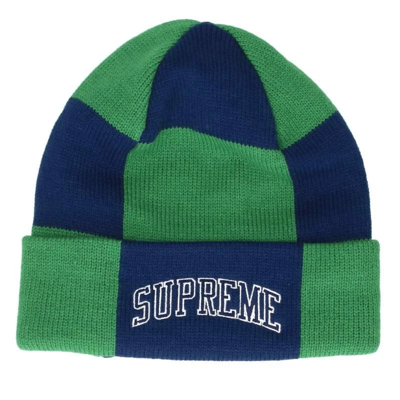 Bonnet tricot damier Supreme 19Aw vert bleu 102142 Hj12 H2367