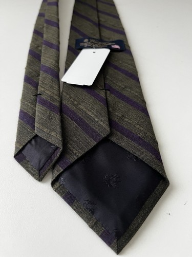 Corbata Brooks Brothers Para Hombre Gris Oliva Púrpura Diagonal Rayas Tejida Seda EE. UU. - Imagen 4 de 6