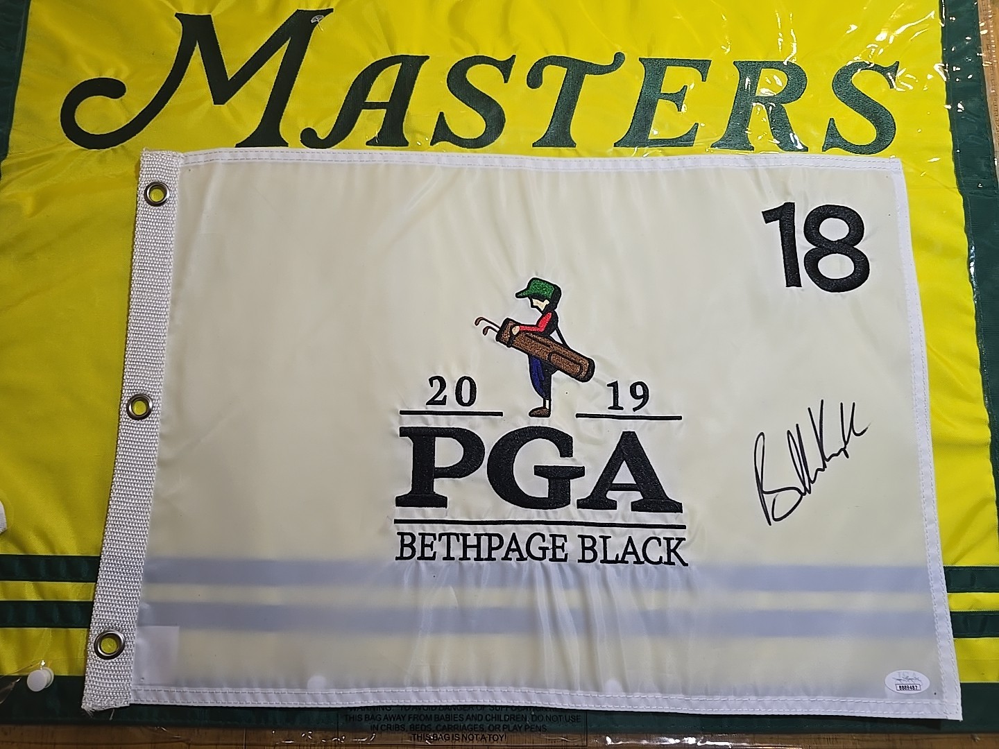 Brooks Koepka Autographed Signed 2019 PGA Championship Beth Page Black L Flag 