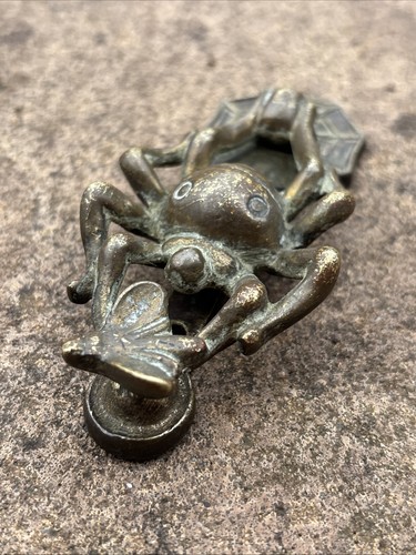 Antique /vintage Brass / Bronze Spider Catching Fly Spider Web Door Knocker Rare - Picture 8 of 14