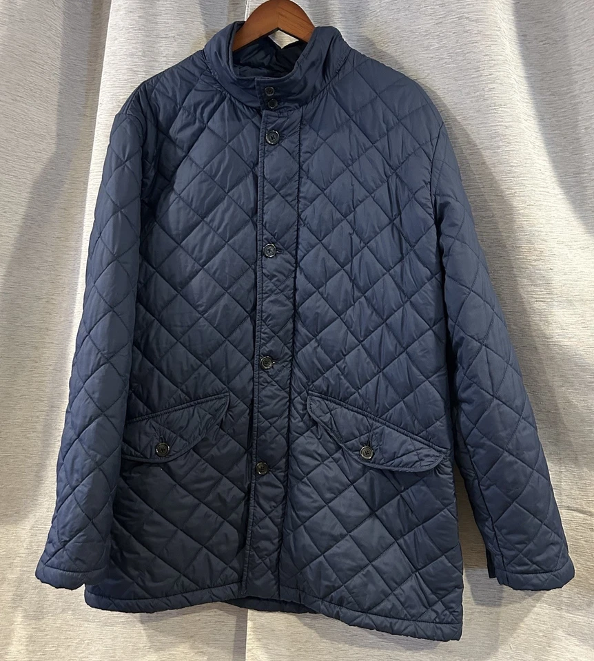 Chaqueta Abrigo Brooks Brothers Para Hombre XL Azul Diamante Acolchado Forrado Aislante Foto 2 de 4