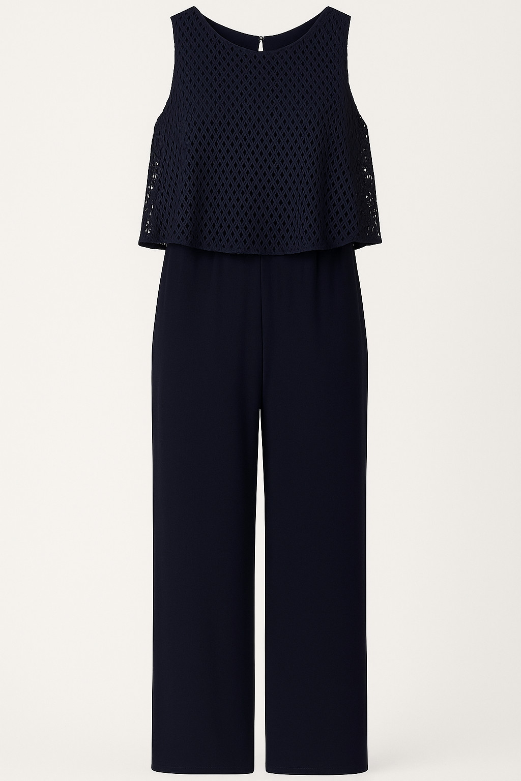 Shelby & Palmer Women’s Jumpsuit Size PL – Navy Blue Lace Overlay Top Sleeveless