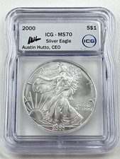 2000 $1 American Eagle ICG MS70 1 oz .999 Silver Coin Austin Hutto CEO Signature