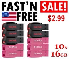 LOT 10 x SanDisk 16GB = 160GB Cruzer BLADE USB Flash Pen Drive 16 GB SDCZ50-016G