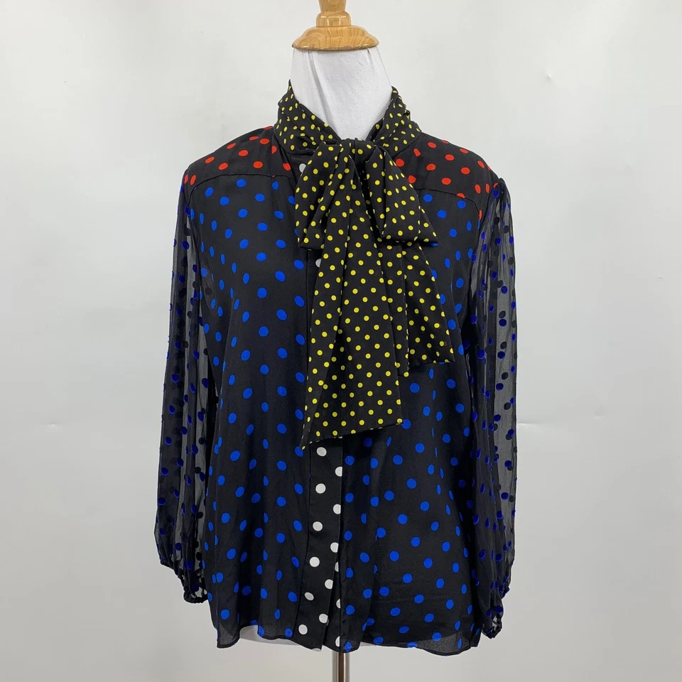 Blusa Alice + Olivia Mujer M Mediana Seda Jeannie Coño Cuello Lazo Lunares Foto 2 de 4