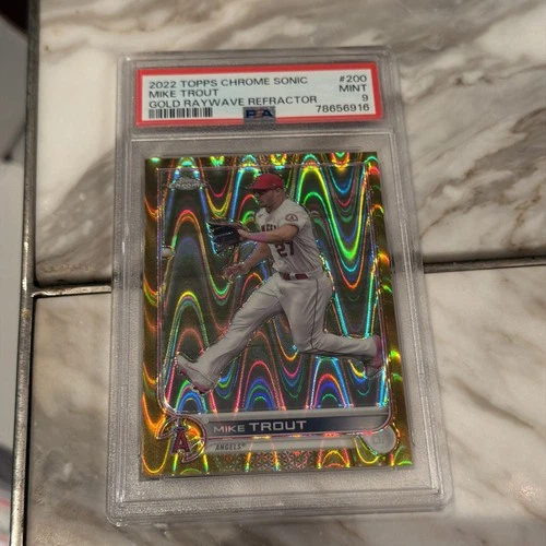 2022 Topps Chrome Sonic - Mike Trout #200 Gold RayWave Refractor /50 PSA 9