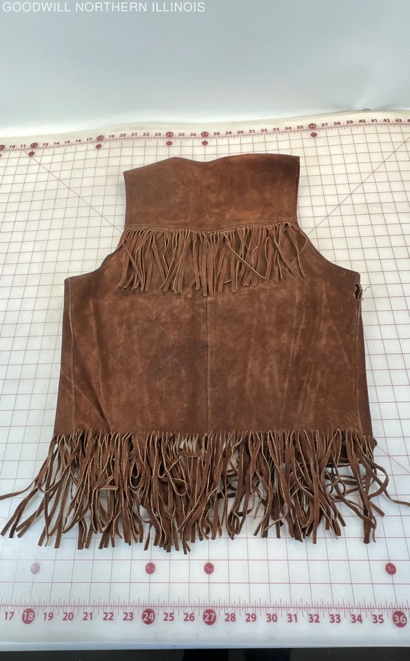 VINTAGE 60s-70s Fringe Brown Suede Hippie Biker Vest - Image 4 of 4