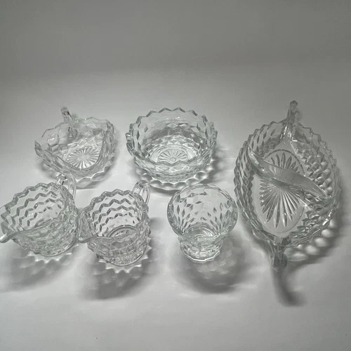 Vintage Fostoria American Cubist Clear Crystal Creamer X2 Split Boat 5in Bowl