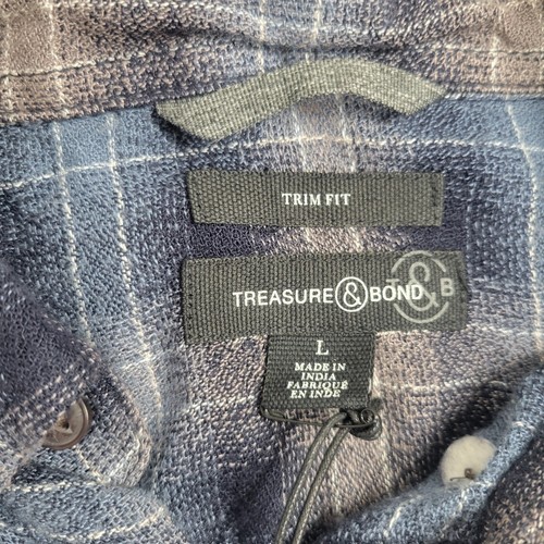 Camicia flanella Treasure Bond uomo grande blu grigio bordo a quadri vestibilità nuova abito casual - Foto 3 di 14