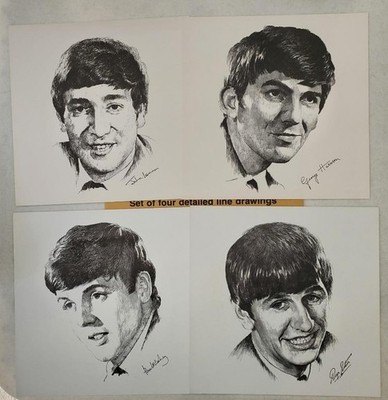 The Beatles Detailed Line Drawings Set of 4! W/ original Envelope! UNUSED!!