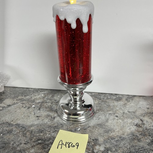 13"Light Swirling Glitter Water Globe Pedestal Candle Valerie Parr Hill Red - Picture 9 of 11
