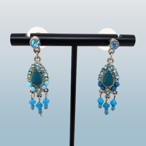 Vintage Blue/Teal Dangle Drop Chandelier Earrings - Picture 1 of 12