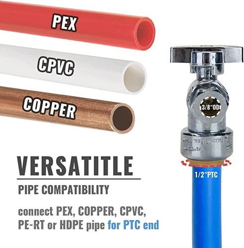 EFIELD 1/2" PUSH FIT X 3/8" OD COMPRESSION ANGLE STOP VALVE 1/4 TURN, NO LEAD - Picture 2 of 2