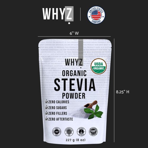 WHYZ Stevia Orgánica en Polvo 8 OZ Orgánica USDA Keto y Paleo Apto para 1621 Porciones - Imagen 7 de 11