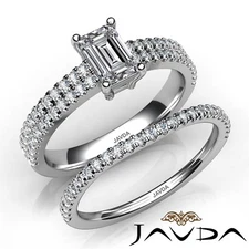 Double Shank Bridal Set Emerald Diamond Engagement Ring GIA F-VVS2 Gold 1.7ctw