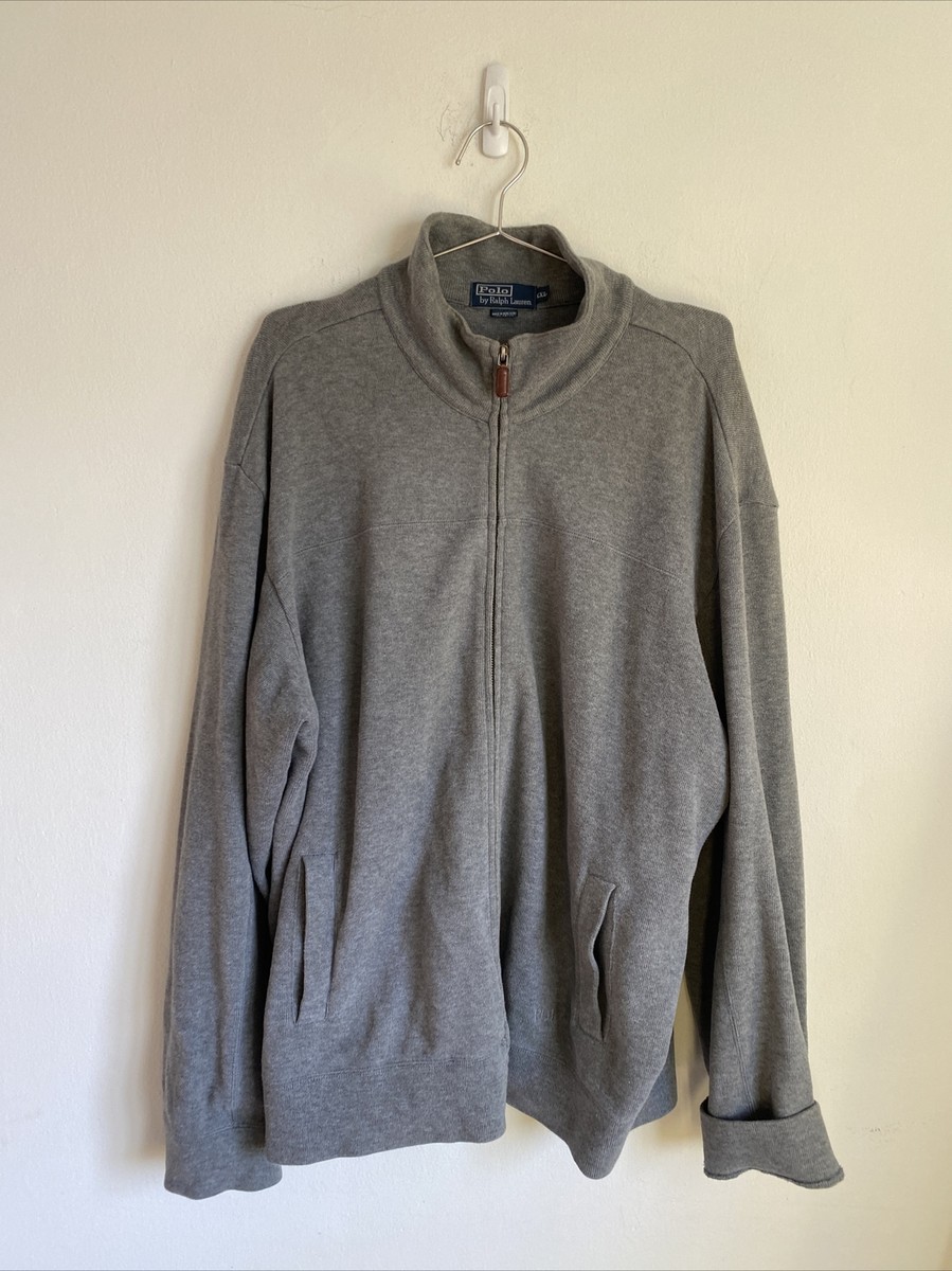 Vintage 90s Polo Ralph Lauren Full Zip Sweater Jacket XXL Grey Vtg