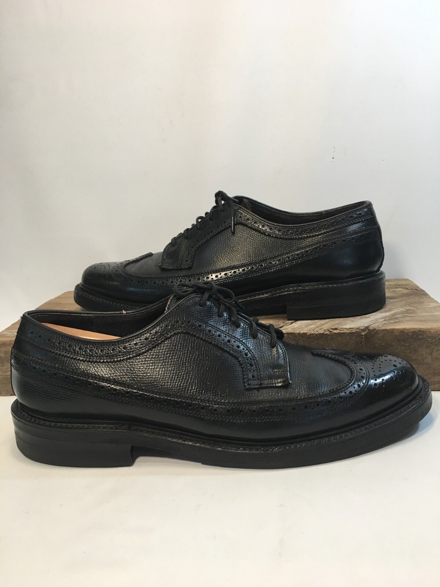 MEN VTG FLORSHEIM 75675 KENMOOR LONGWING BLK LEATHER DERBY  display picture 2