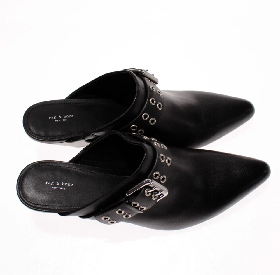 Mules Rag & Bone NWB Slip-On Spire con hebillas talla 40 (US 10) en cuero negro Foto 3 de 4