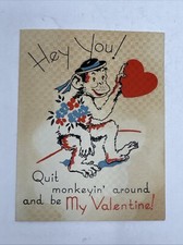 Vintage Valentine Anthropomorphic Monkey Fold Open Made in USA