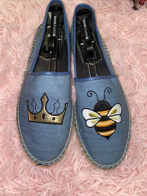 Sam Edelman Circus Leni Queen Bee Espadrille Flats Blue Embroidered Size 11
