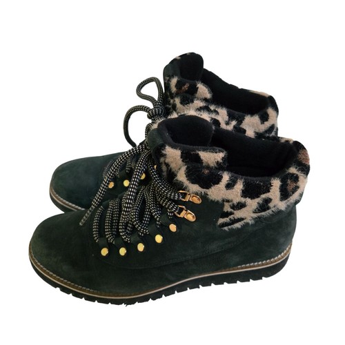 Cole Haan Grand Explore Charcoal Suede Leopard Faux Fur Lining Boots Size 9.5B - Picture 2 of 8