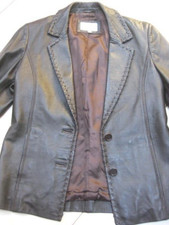 M&s Leather Jacket 16 Trucker Soft Black Biker Bomber Short Autograph