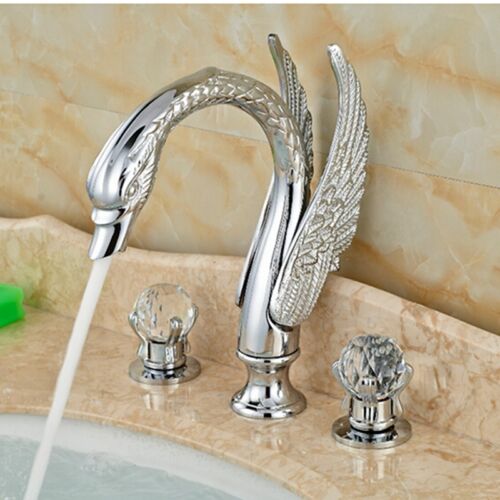 chrome brass swan bathroom faucet crystal handles widespread sink mixer tap set home garden kitchen faucets