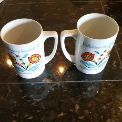 Vtg Scandinavian COFFEE MUG Set 2 BERGGREN COLORFUL SWEDISH Porcelain